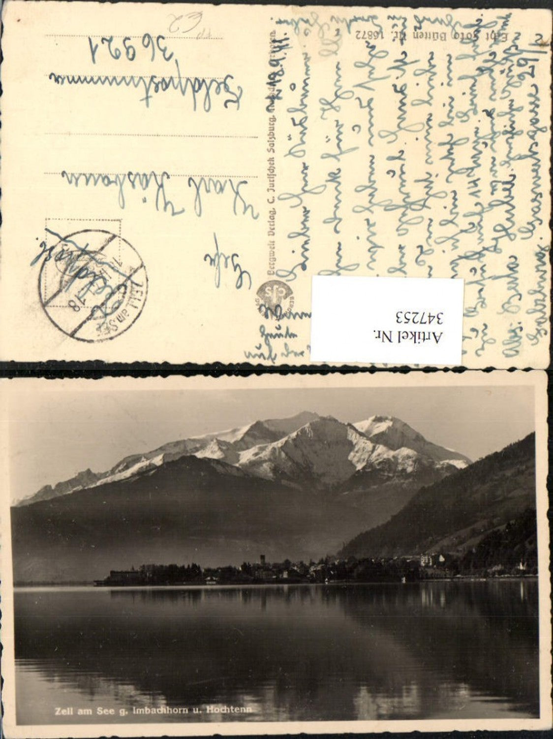 347253,Zell am See Teilansicht geg. Imbachhorn u. Hochtenn Bergkulisse Feldpost Nr. 36921