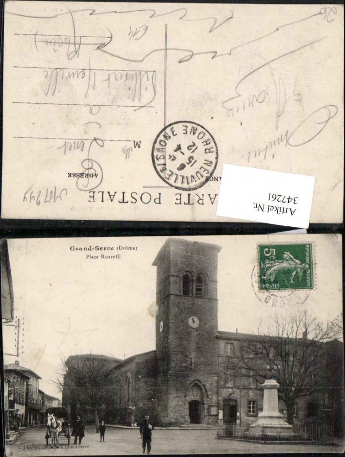 347261,Rhone-Alpes Drome Grand-Serre Place Bizarelli Straßenansicht Turm Denkmal