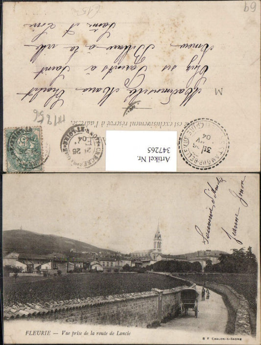 347265,Rhone-Alpes Rhone Fleurie Vue prise de la route de Lancie Teilansicht Kirche