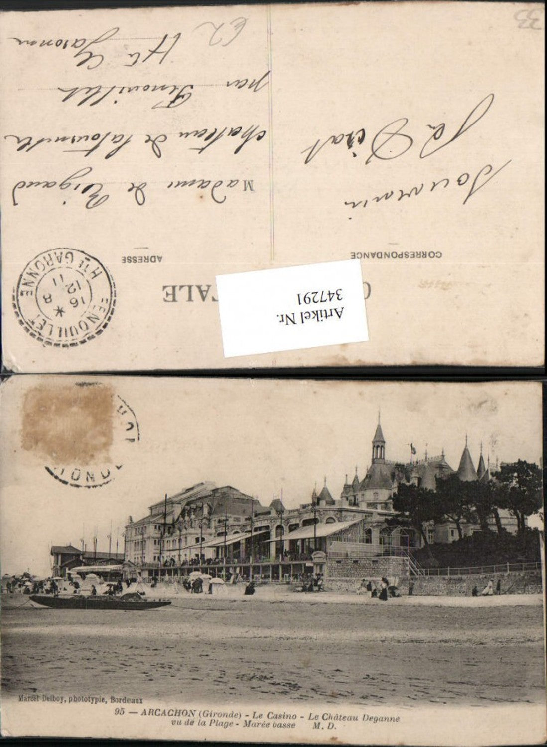 347291,Aquitanien Gironde Arcachon Le Casino Le Chateau Deganne vu de la Plage Strand Schloss