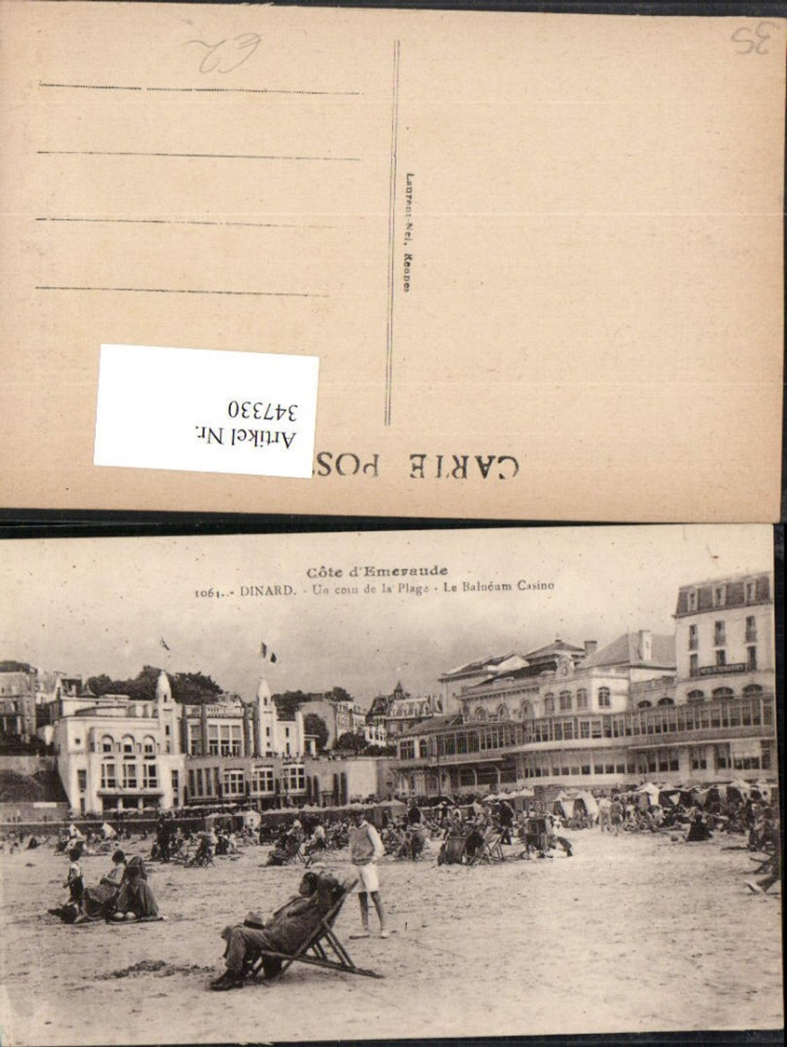 347330,Bretagne Ille-et-Vilaine Dinard Un coin de la Plage Le Balneum Casino Strand Strandleben
