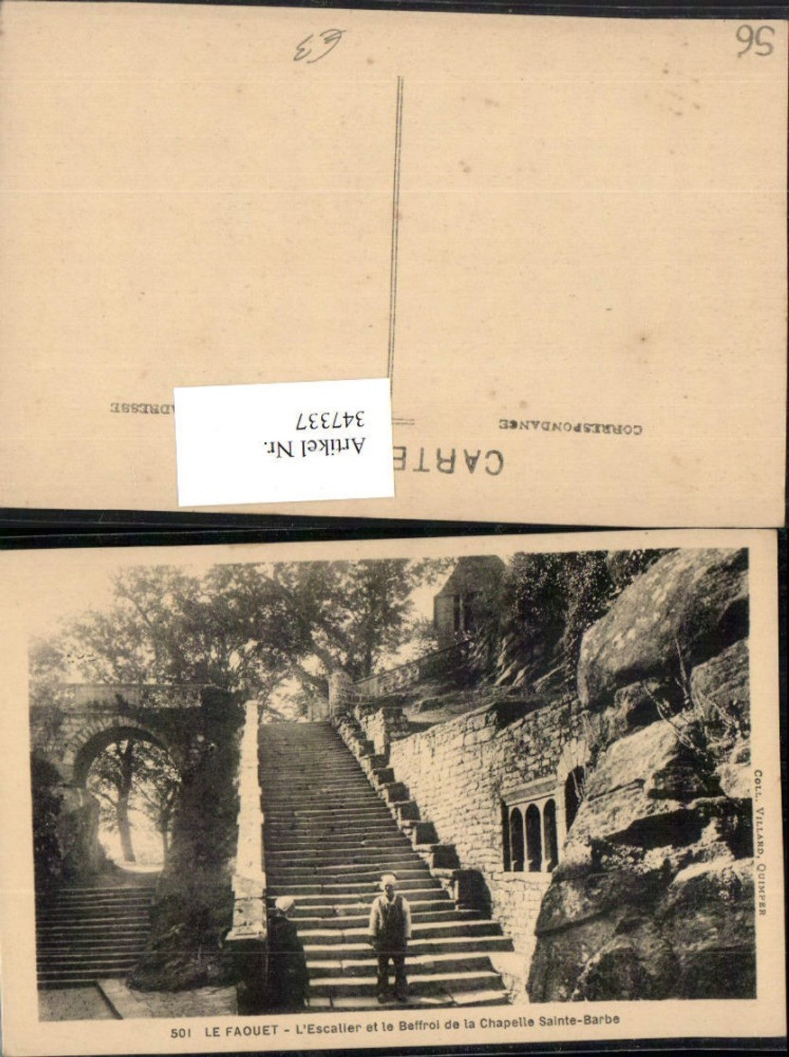 347337,Bretagne Morbihan Le Faouet L'Escalier et le Beffroi de la Chapelle Sainte-Barbe Stiege