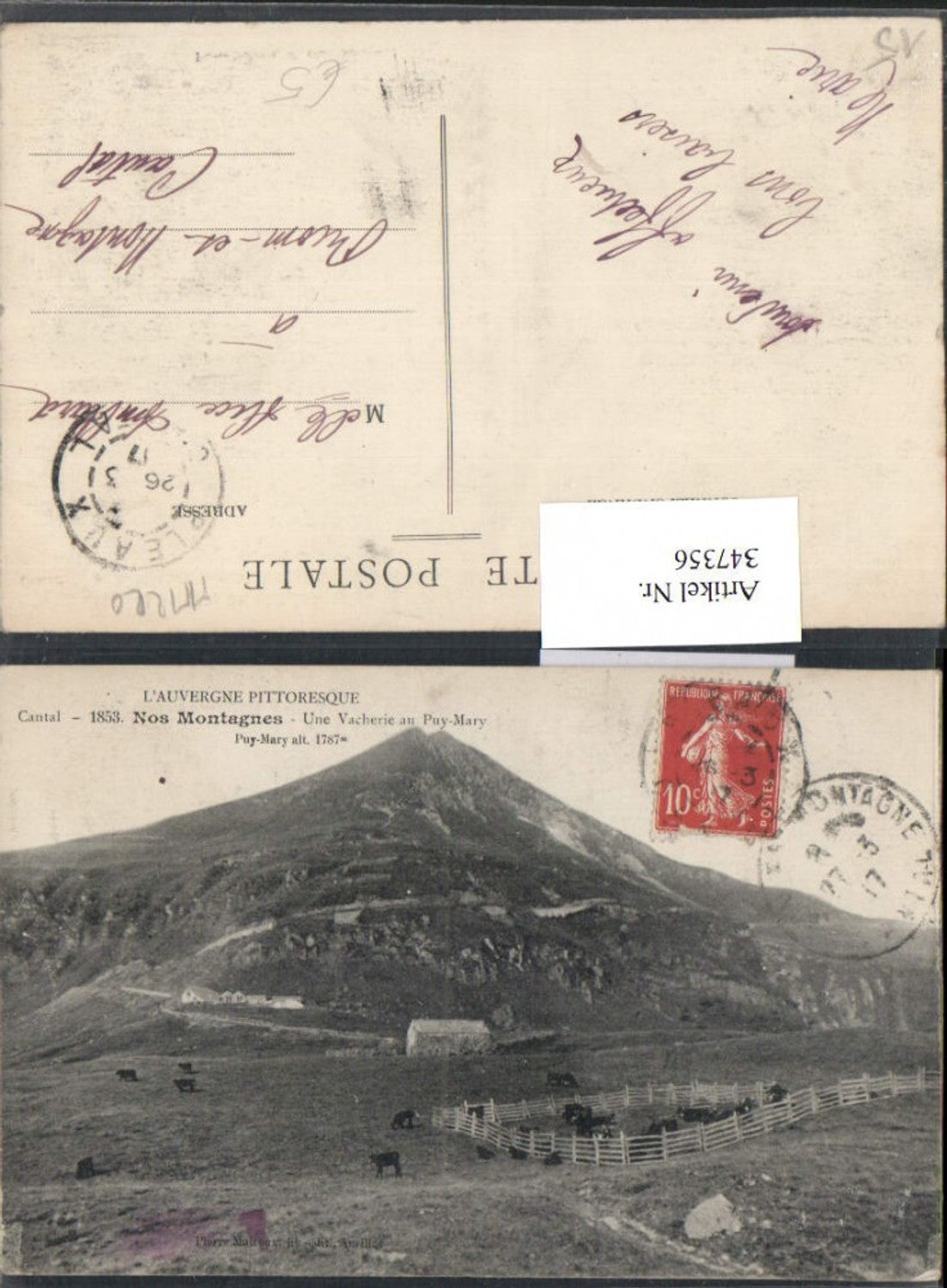 347356,Auvergne Cantal Nos Montagnes Une Vacherie au Puy-Mary Bergkulisse