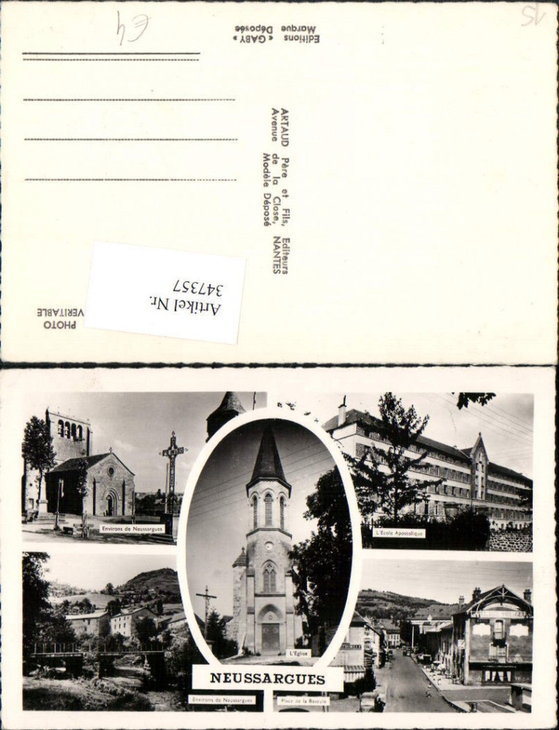 347357,Auvergne Cantal Neussargues Eglise Ecole Apostolique Kirche Schule Brücke Mehrbildkarte
