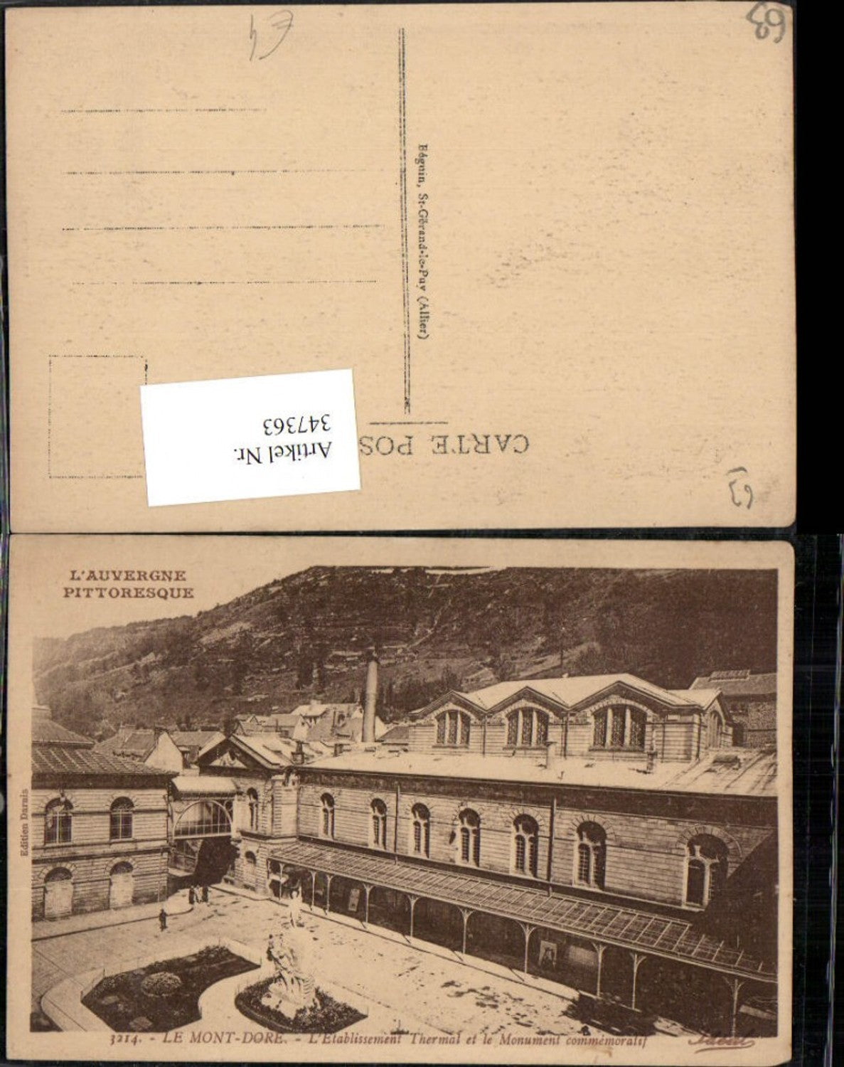 347363,Auvergne Puy-de-Dome Le Mont-Dore Etablissement Thermal et le Monument commemoratif