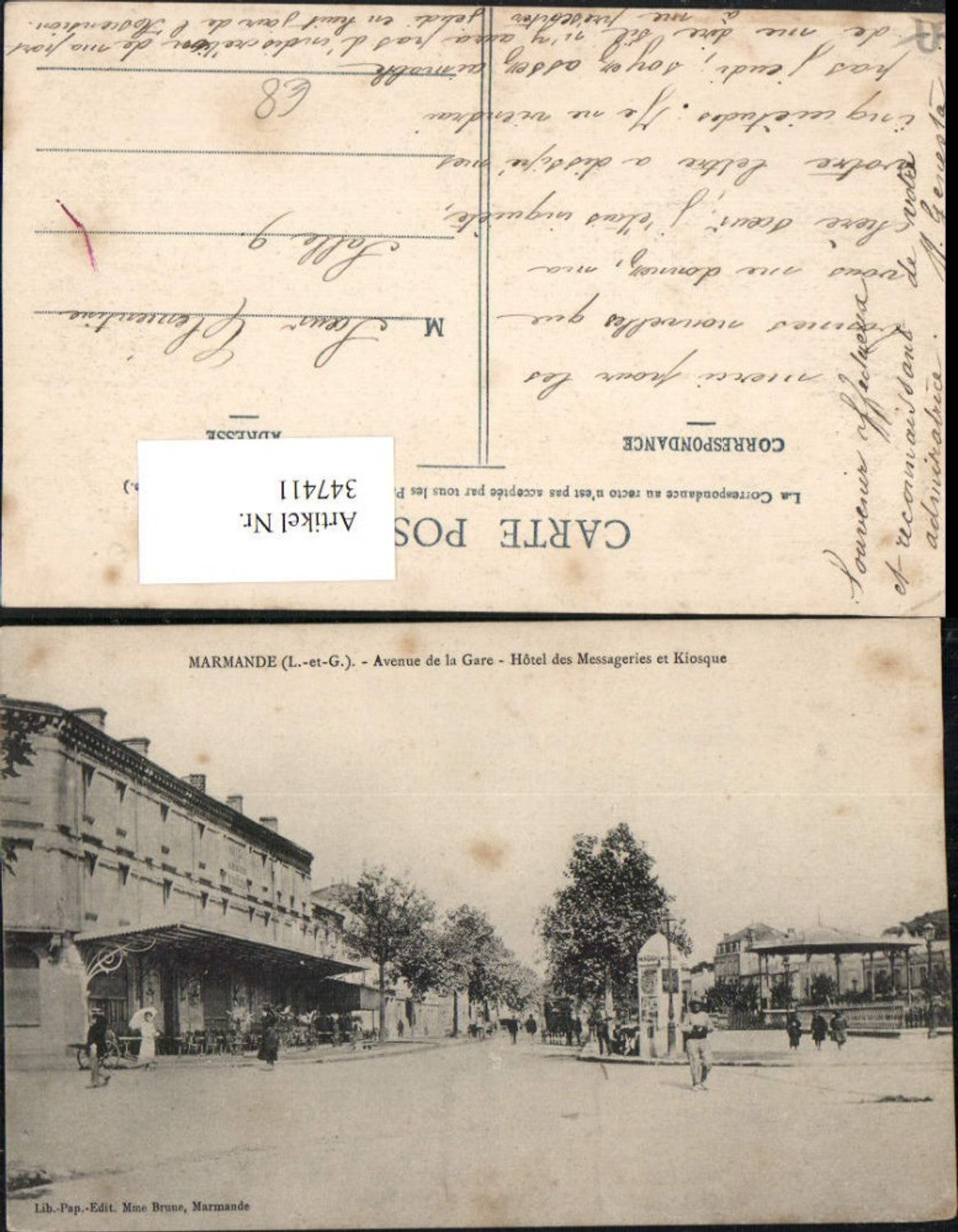 347411,Aquitaine Lot-et-Garonne Marmande Avenue de la Gare Hotel des Messageries et Kiosque
