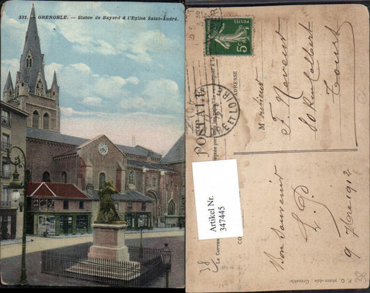 347445,Rhone-Alpes Isere Grenoble Statue de Bayard Eglise Saint-Andre Denkmal Kirche