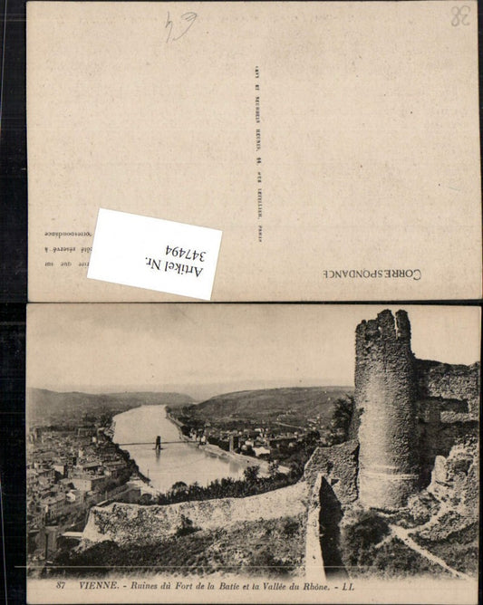347494,Rhone-Alpes Isere Vienne Ruines du Fort de la Batie et la Vallee du Rhone Ruine