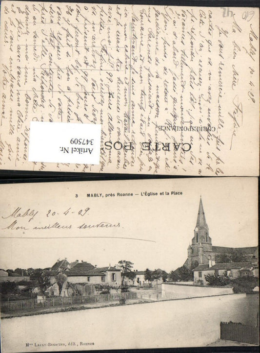 347509,Rhone-Alpes Loire Mably pres Roanne L'Eglise et la Place Kirche