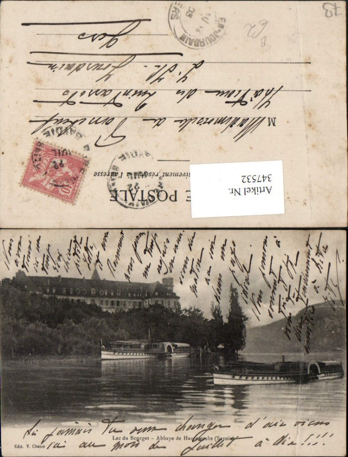 347532,Rhone-Alpes Savoie Lac du Bourget Abbaye de Hautecombe Abtei Dampfer Boot