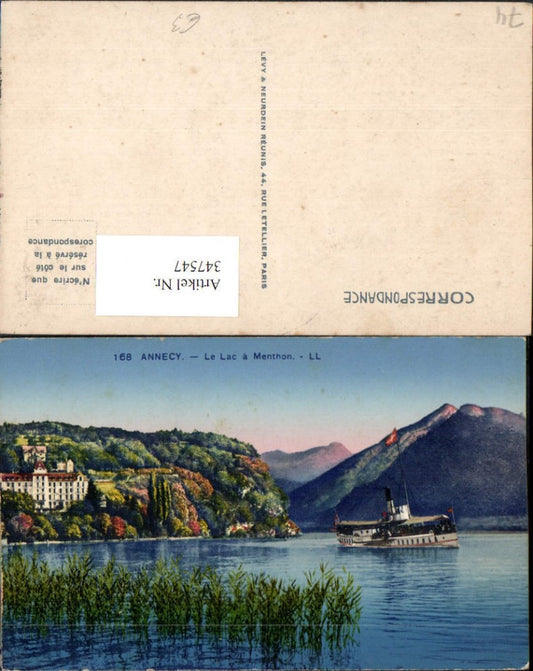 347547,Rhone-Alpes Haute-Savoie Annecy Le Lac a Menthon Dampfer Bergkulisse