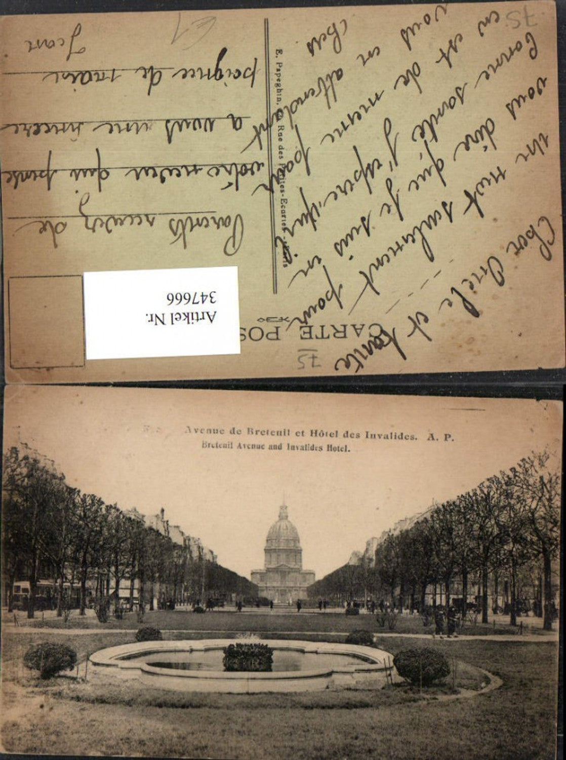 347666,Ile-de-France Paris Avenue de Breteuil et Hotel des Invalides Brunnen