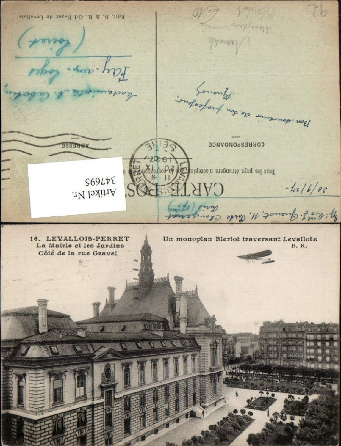347695,Ile-de-France Hauts-de-Seine Levallois-Perret Mairie Rathaus Monoplan Bleriot Aviatik