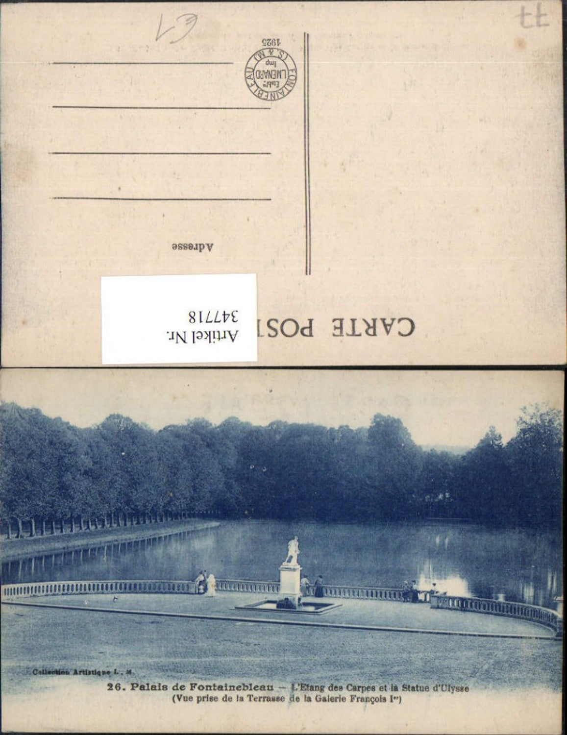 347718,Ile-de-France Seine-et-Marne Palais de Fontainebleau L'Etang des Carpes et la Statue Ulysse