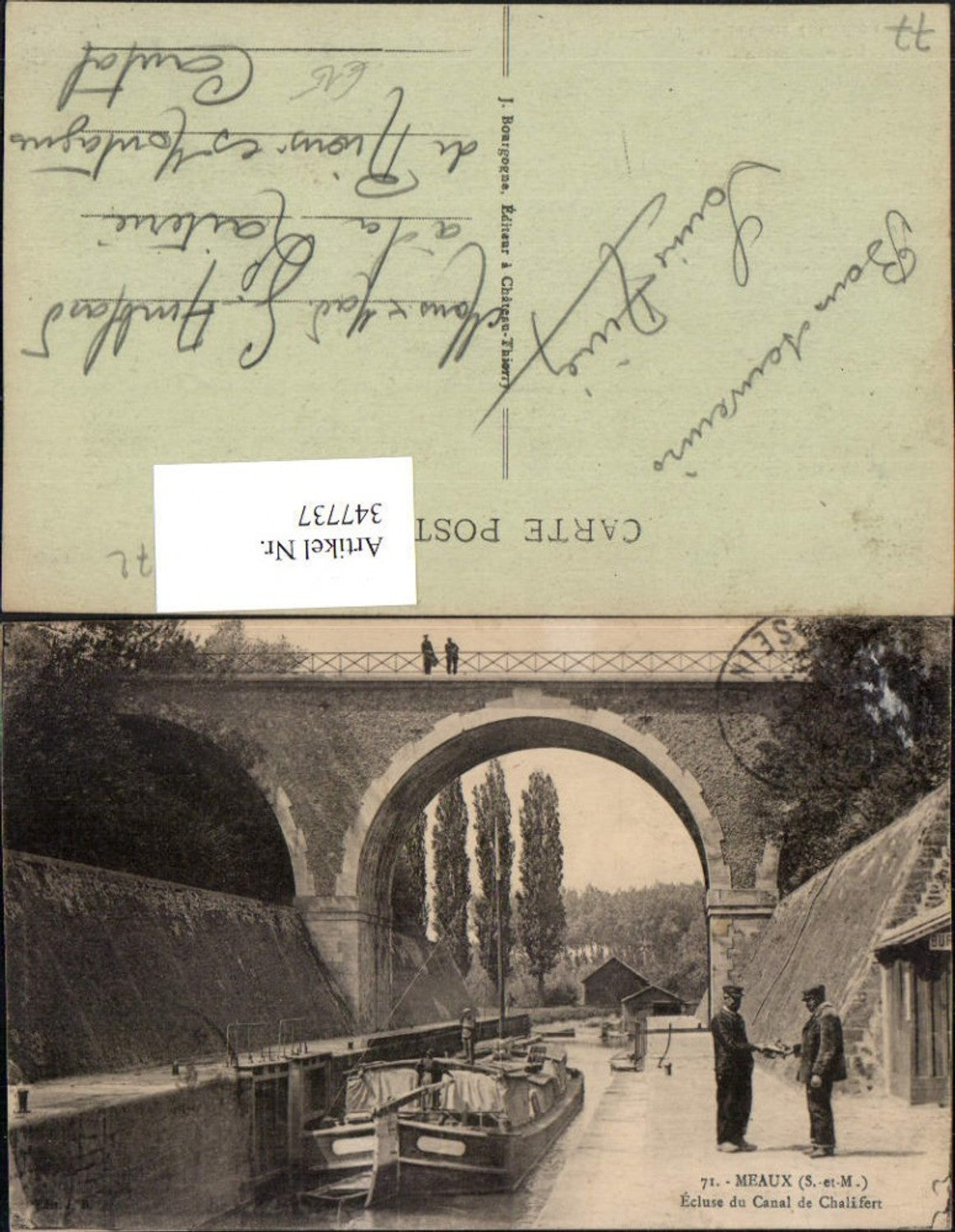 347737,Ile-de-France Seine-et-Marne Meaux Ecluse du Canal de Chalifert Kanal Boot Brücke