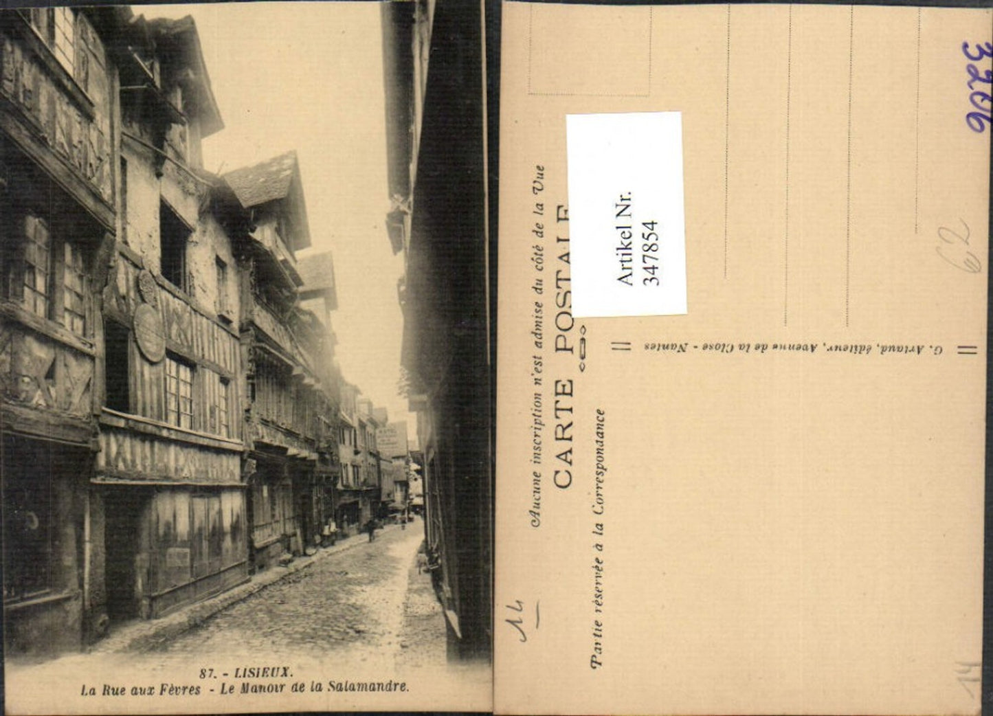 347854,Basse-Normandie Calvados Lisieux Rue aux Fevres Le Manoir de la Salamandre Straßenansicht