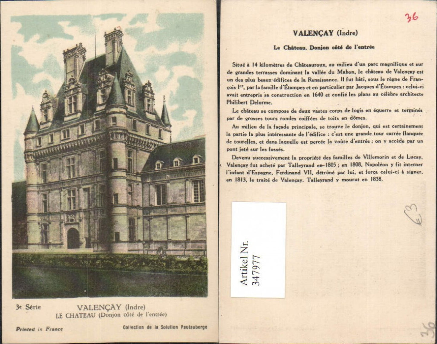 347977,Centre Indre Valencay Le Chateau Schloss