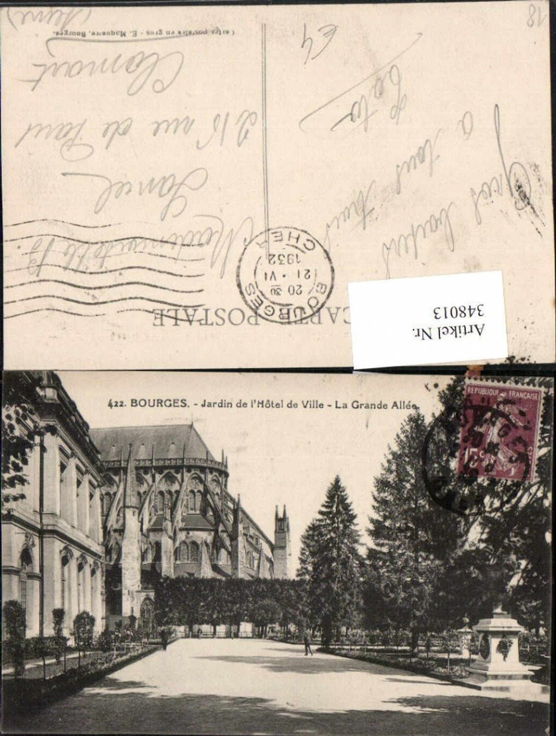 348013,Centre Cher Bourges Jardin de l'Hotel de Ville La Grande Allee Kirche