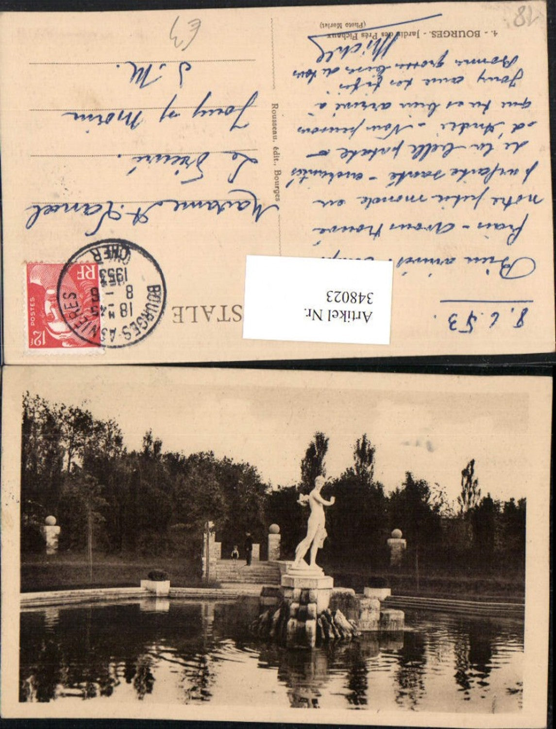 348023,Centre Cher Bourges Jardin des Pres Fichaux Brunnen Statue