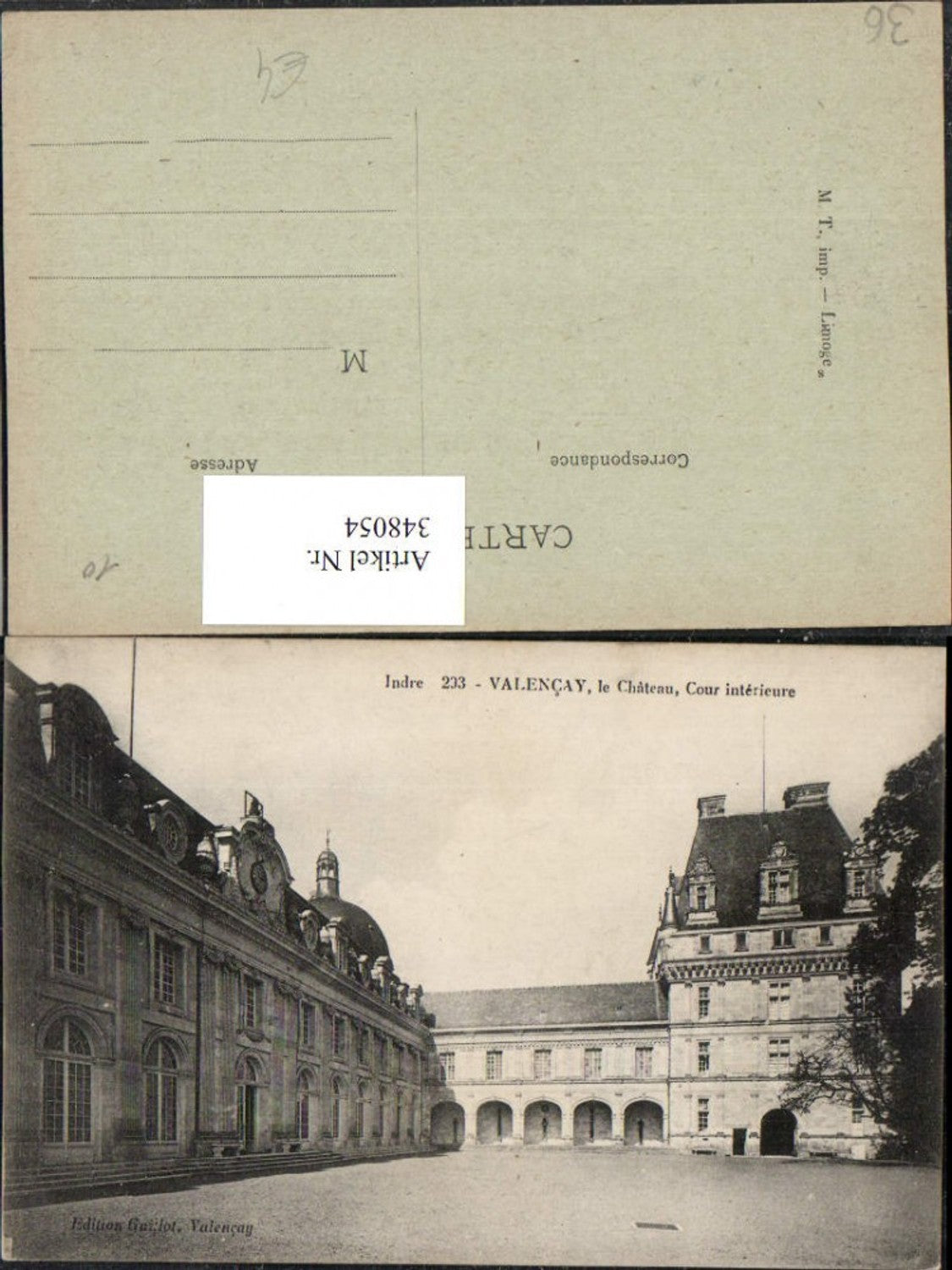 348054,Centre Indre Valencay Le Chateau Cour interieure Schloss