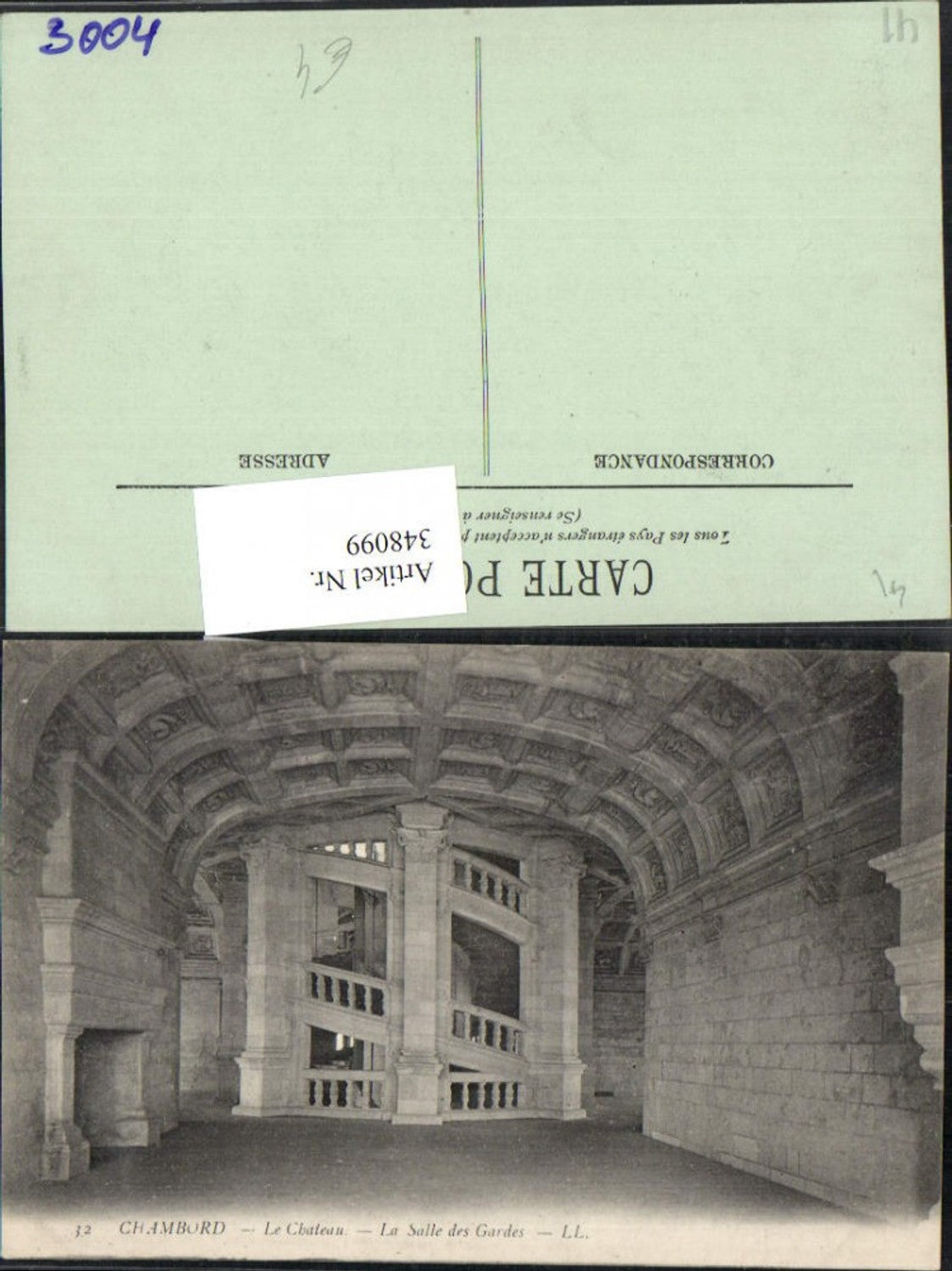 348099,Centre Loire-et-Cher Chambord Le Chateau La Salle des Gardes Wendeltreppe