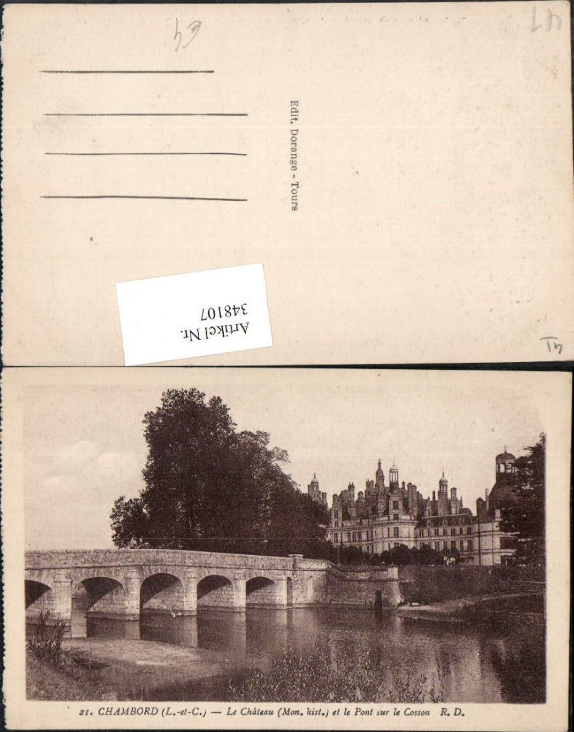 348107,Centre Loire-et-Cher Chambord Le Chateau et le Pont sur la Cosson Brücke Schloss