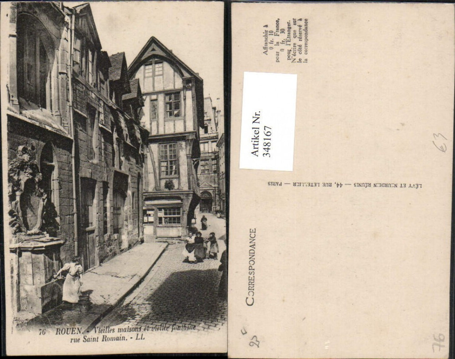 348167,Haute-Normandie Seine-Maritime Rouen Vieilles maisons et vieille fontaine Brunnen