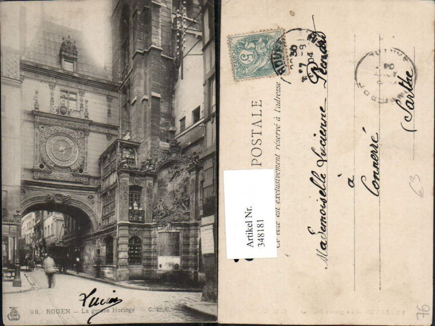 348181,Haute-Normandie Seine-Maritime Rouen La Grosse Horloge Uhr Tor Straßenansicht