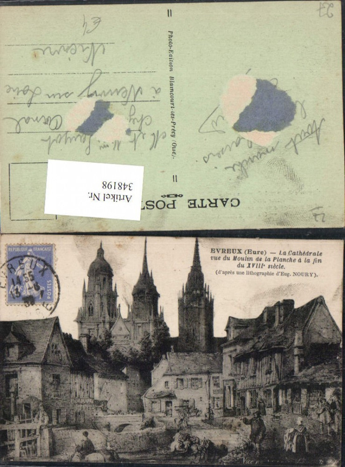 348198,Haute-Normandie Eure Evreux La Cathedrale vue du Moulin de la Planche Kirche