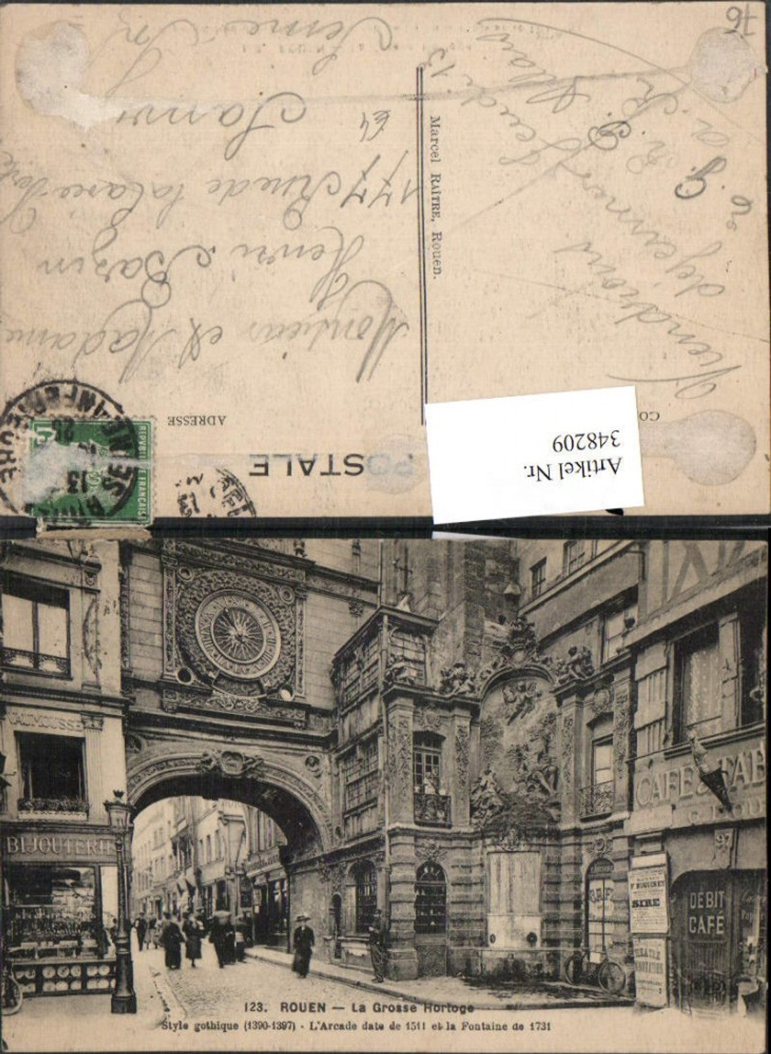 348209,Haute-Normandie Seine-Maritime Rouen La Grosse Horloge Uhr Tor Straßenansicht
