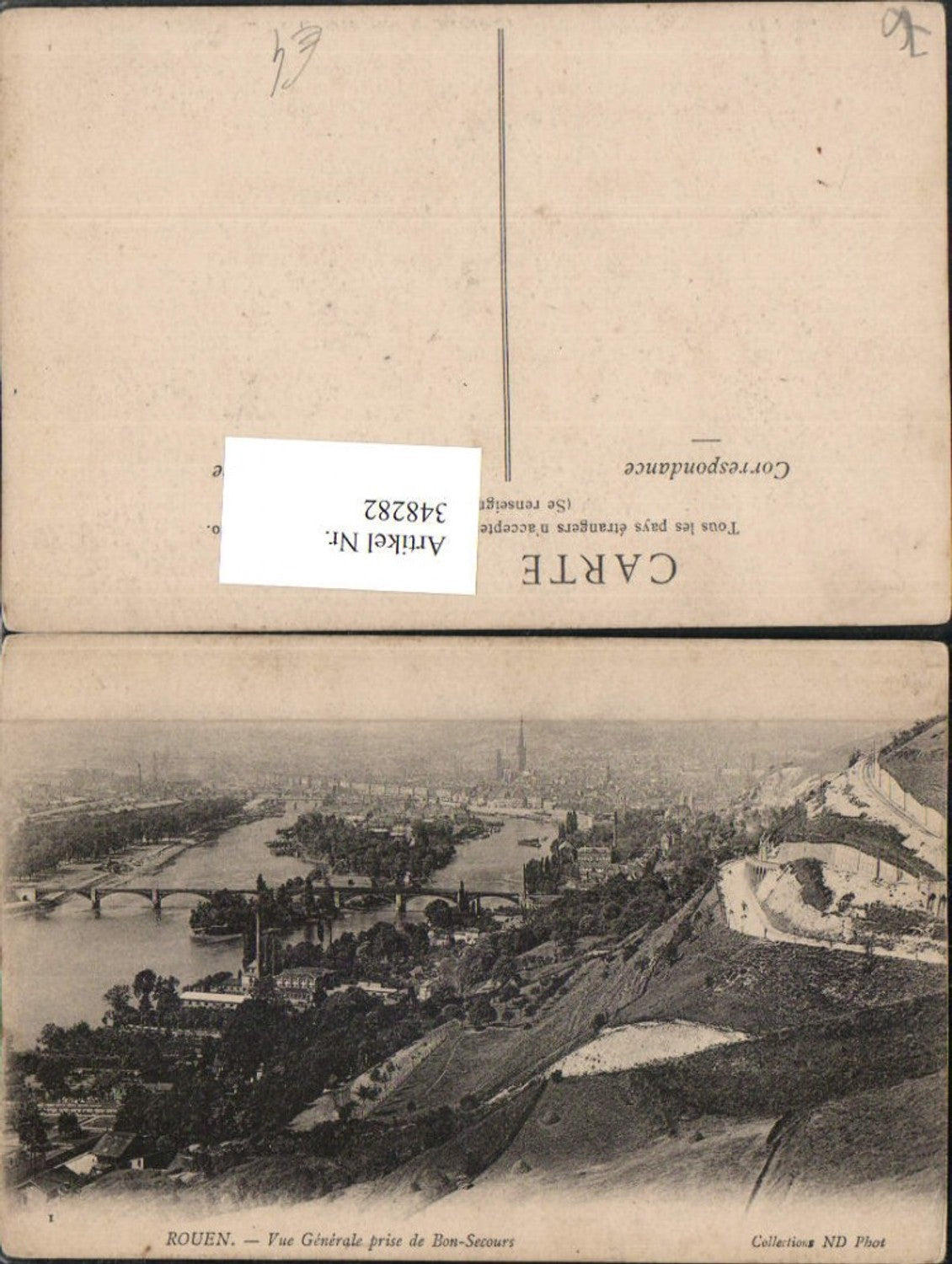 348282,Haute-Normandie Seine-Maritime Rouen Vue Generale prise de Bon-Secours Totale Brücke