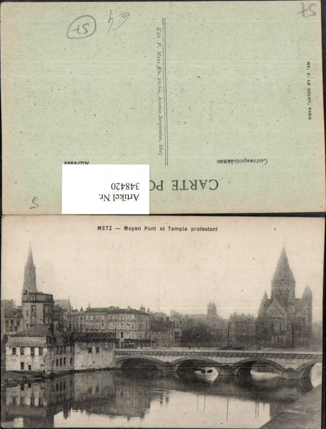 348420,Lothringen Moselle Metz Moyen Pont et Temple protestant Brücke Kirche