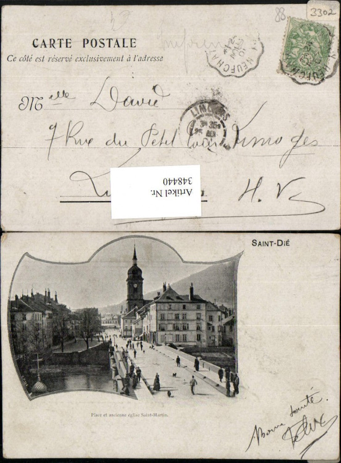 348440,Lothringen Vosges Saint-Die Place et ancienne eglise Saint-Martin Brücke