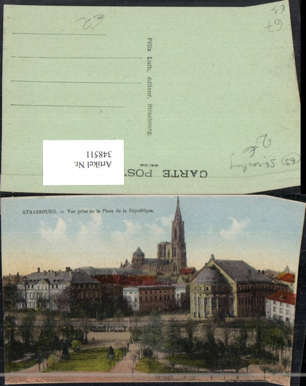 348511,Elsass Bas-Rhin Strasbourg Straßburg Vue prise de la Place de la Republique