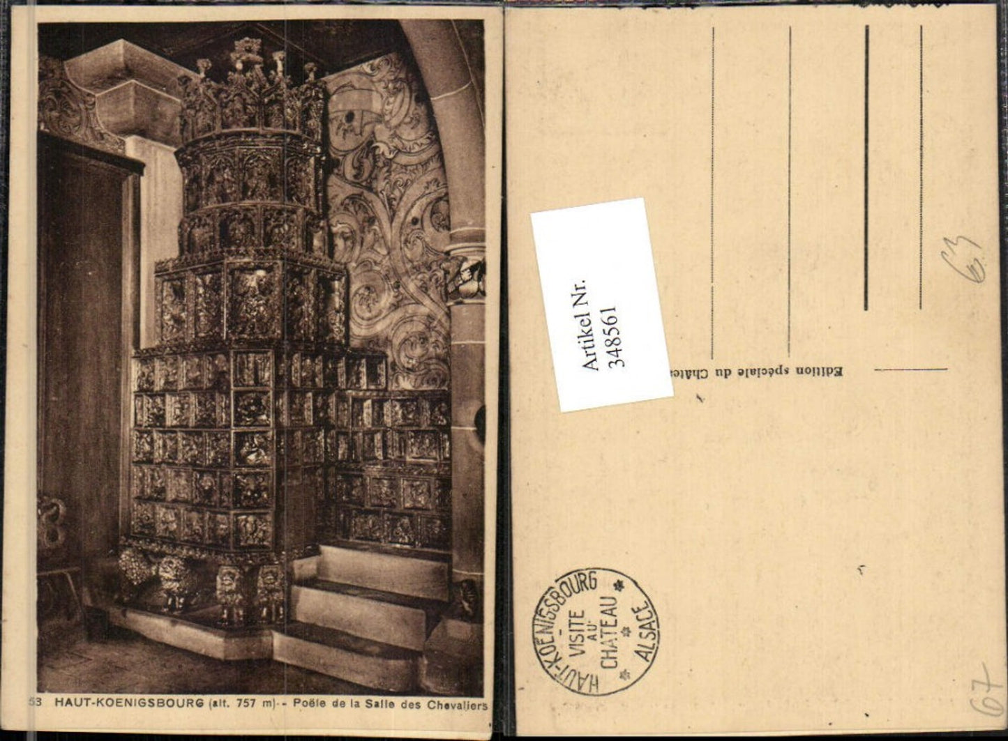 348561,Elsass Bas-Rhin Haut-Koenigsburg Burg b. Orschwiller Poele de la Salle des Chevaliers Ofen