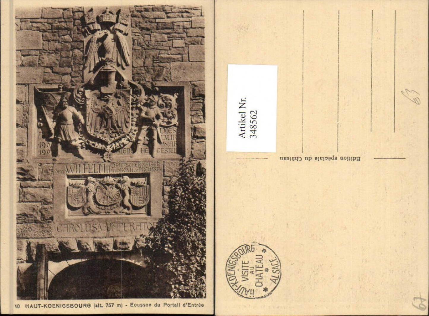 348562,Elsass Bas-Rhin Haut-Koenigsburg Burg b. Orschwiller Ecusson du Portail d'Entree Detail