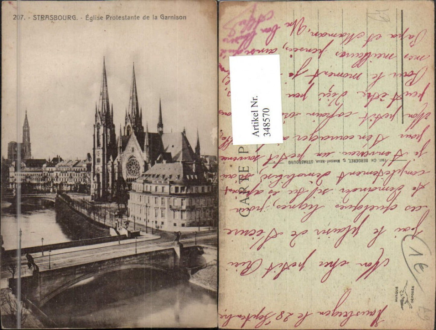 348570,Elsass Bas-Rhin Strasbourg Straßburg Eglise Protestante de la Garnison Kirche Brücke