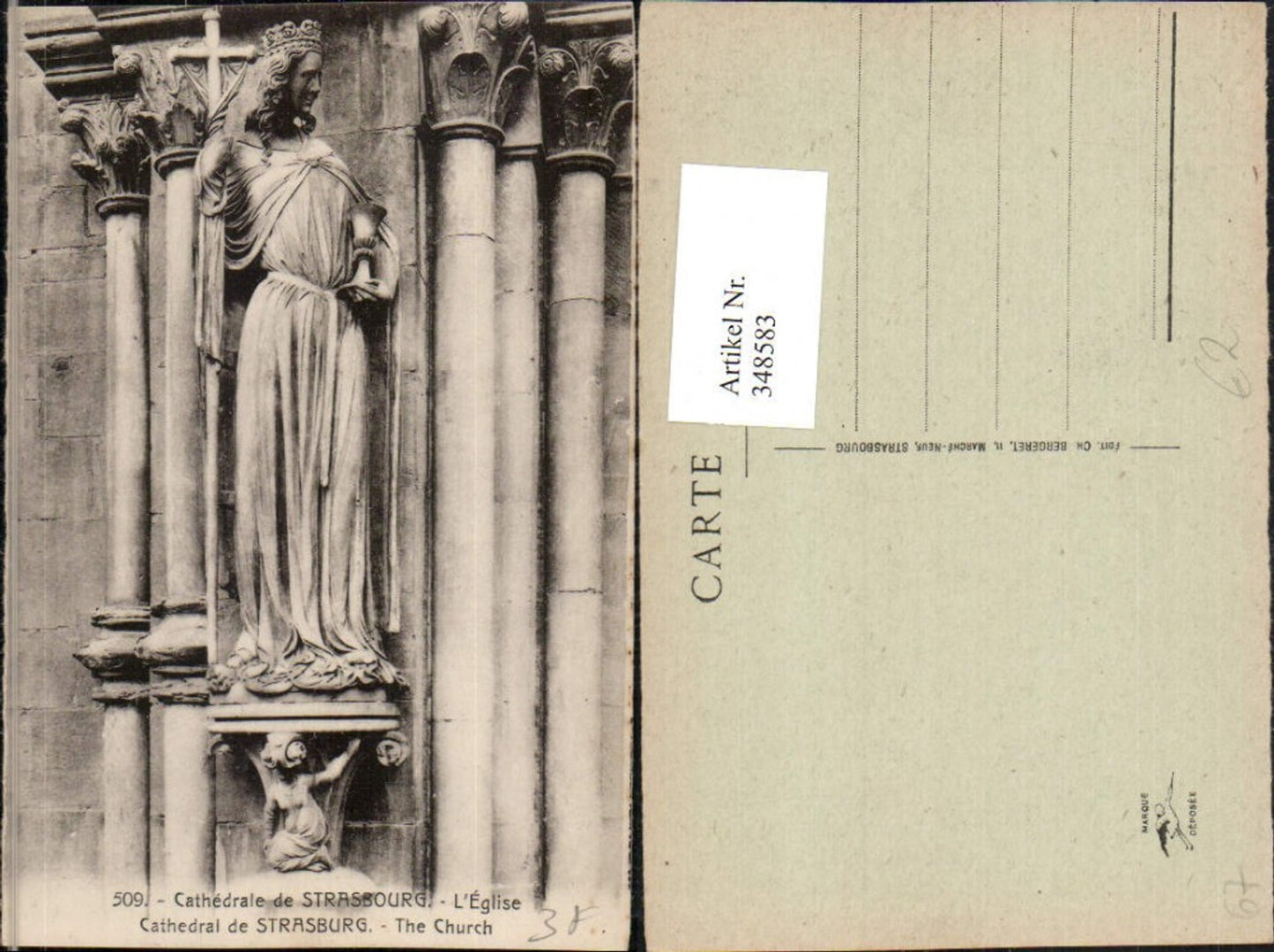 348583,Elsass Bas-Rhin Strasbourg Straßburg Cathedrale Kirche Statue