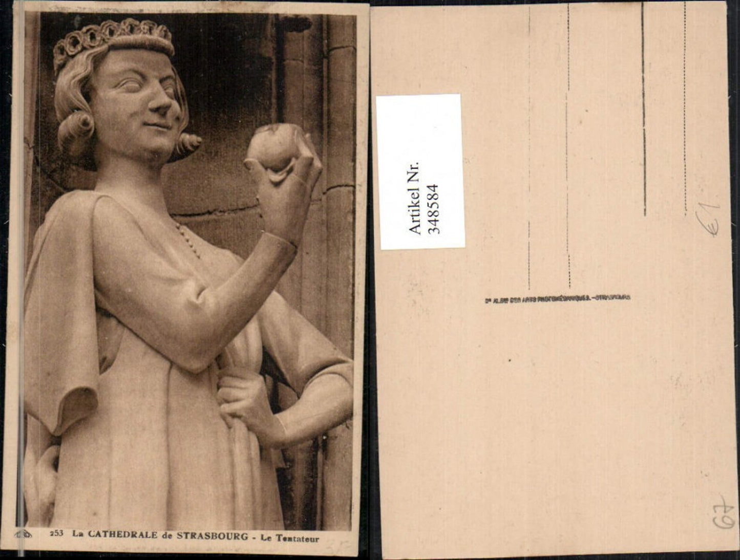 348584,Elsass Bas-Rhin Strasbourg Straßburg La Cathedrale Le Tentatuer Kirche Statue Detail
