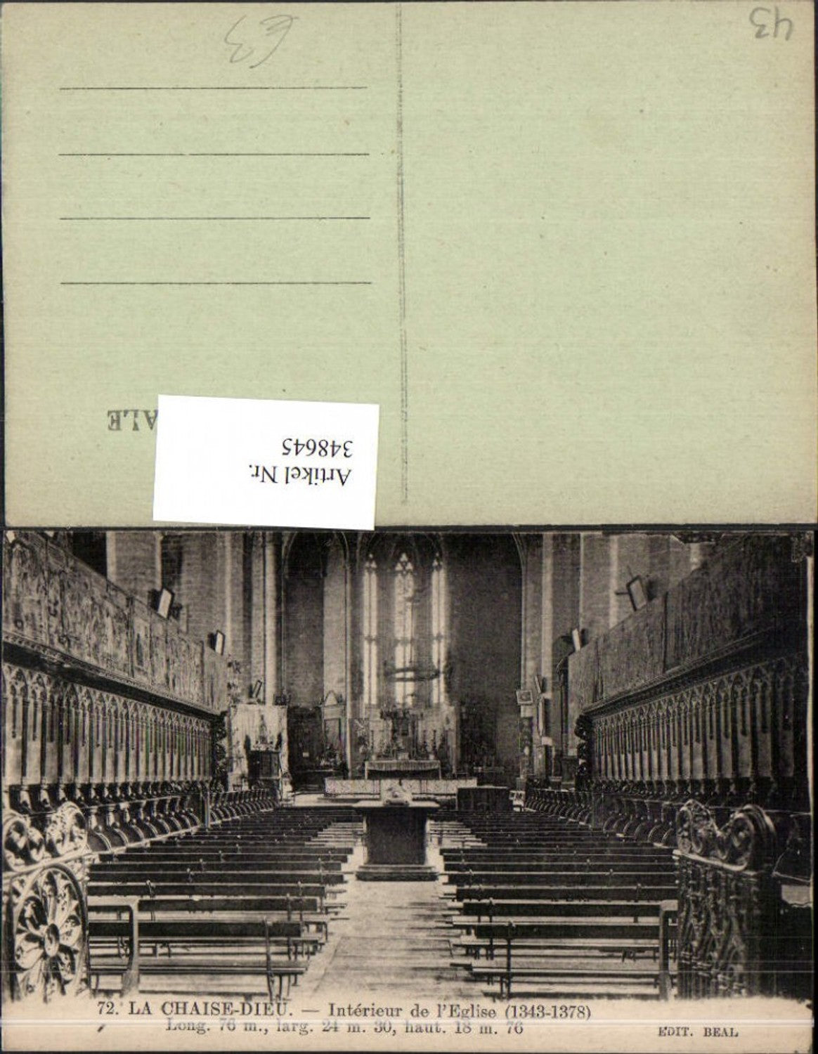 348645,Auvergne Haute-Loire La Chaise-Dieu Interieur de l'Eglise Kirche Innenansicht