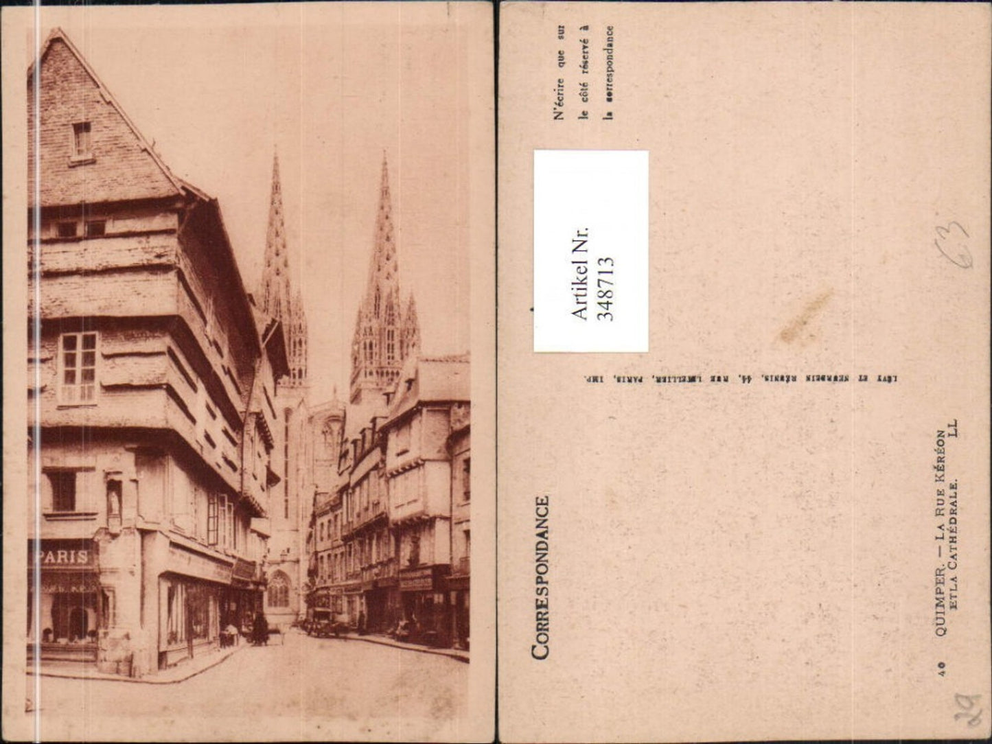 348713,Bretagne Finistere Quimper La Rue Kereon et la Cathedrale Straßenansicht Kirche