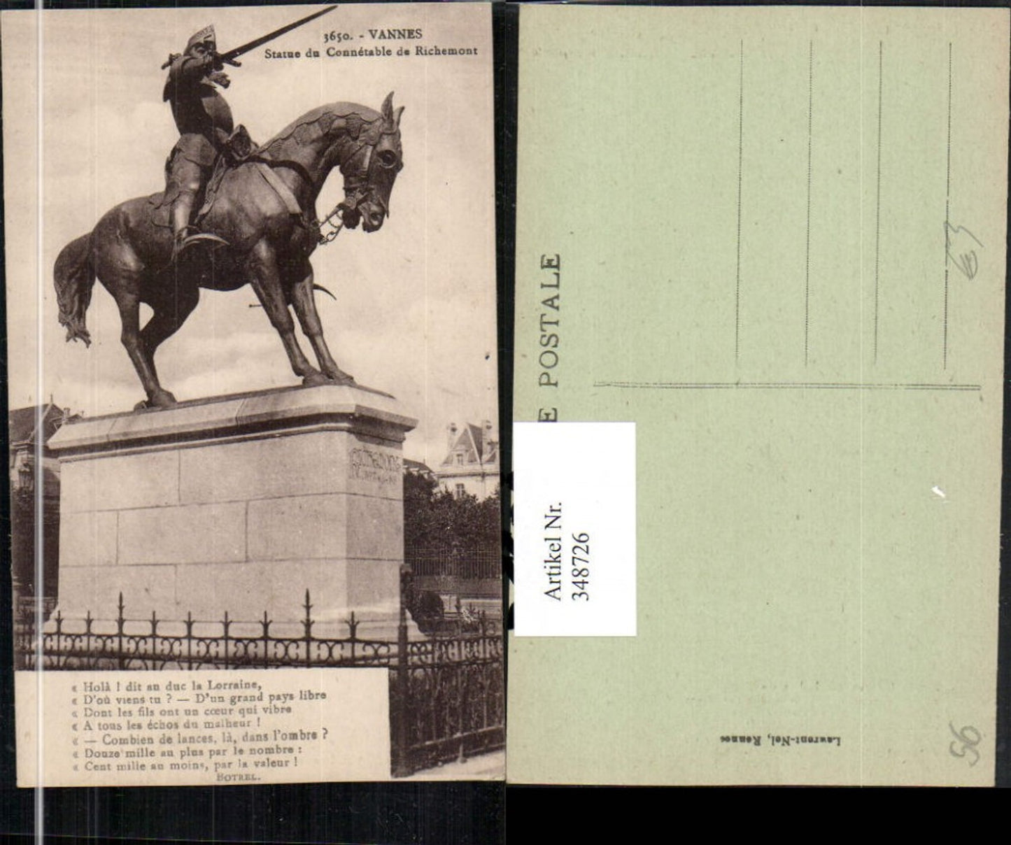 348726,Bretagne Morbihan Vannes Statue du Connetable de Richemont Denkmal