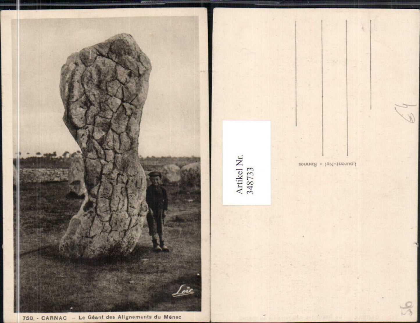 348733,Bretagne Morbihan Carnac Le Geant des Allgnements du Menec Felsen