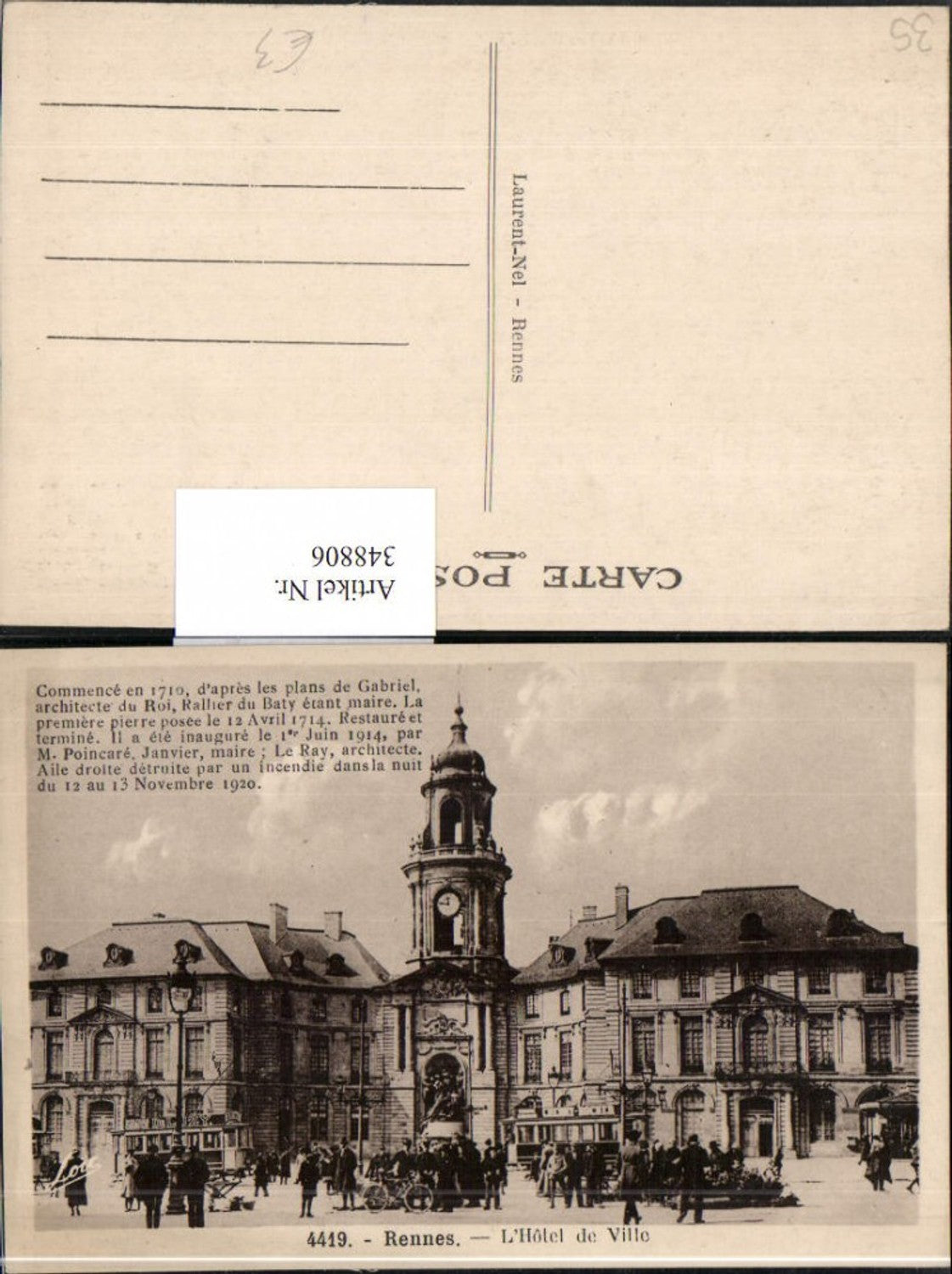 348806,Bretagne Ille-et-Vilaine Rennes L'Hotel de Ville Rathaus
