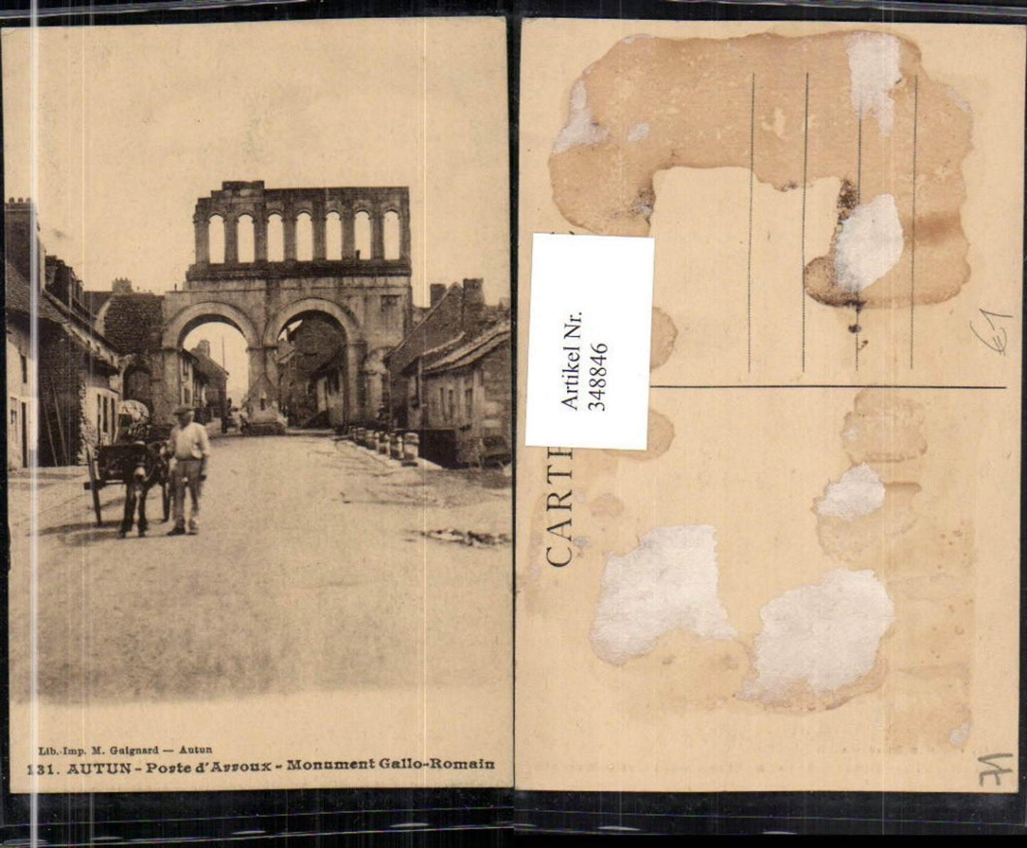 348846,Burgund Saone-et-Loire Autun Porte d'Arroux Monument Gallo-Romain Straßenansicht