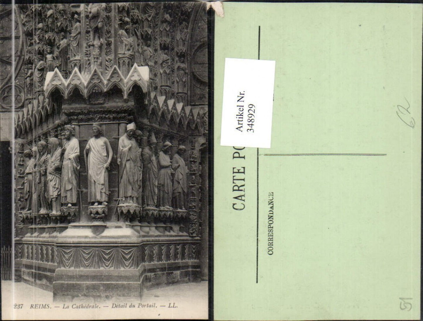 348929,Champagne-Ardenne Marne Reims La Cathedrale Detail du Portail Kirche Statuen