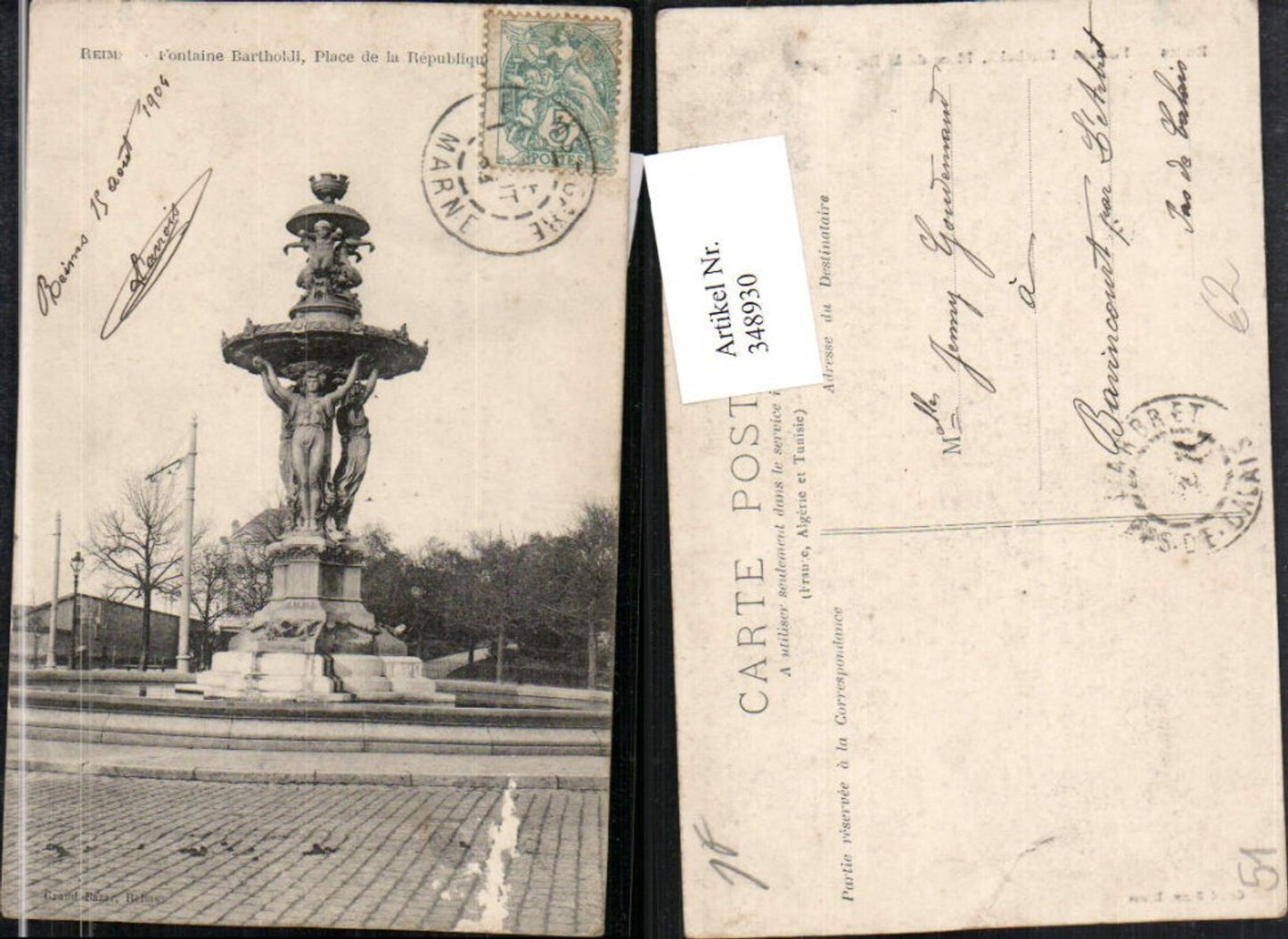 348930,Champagne-Ardenne Marne Reims Place de la Republique Fontaine Bartholdi Brunnen