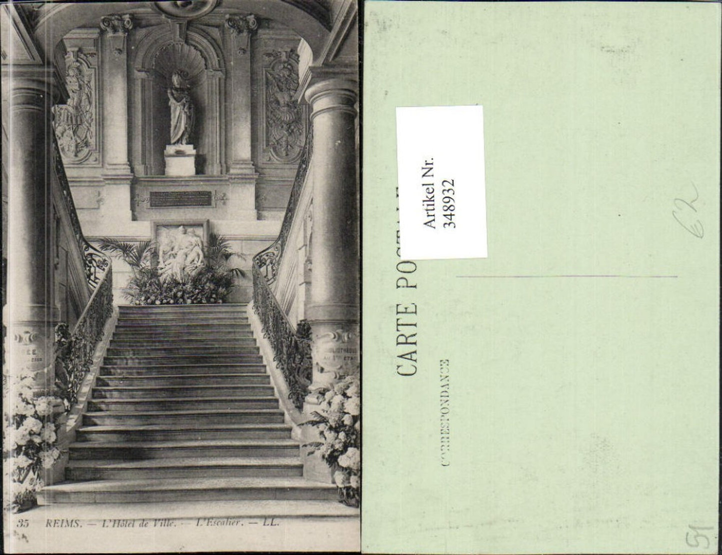 348932,Champagne-Ardenne Marne Reims Hotel de Ville L'Escalier Rathaus Stiege