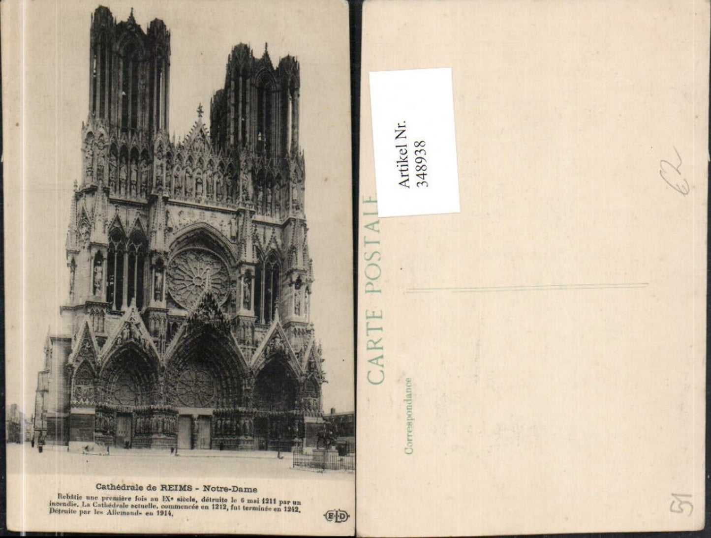 348938,Champagne-Ardenne Marne Reims Cathedrale Notre-Dame Kirche