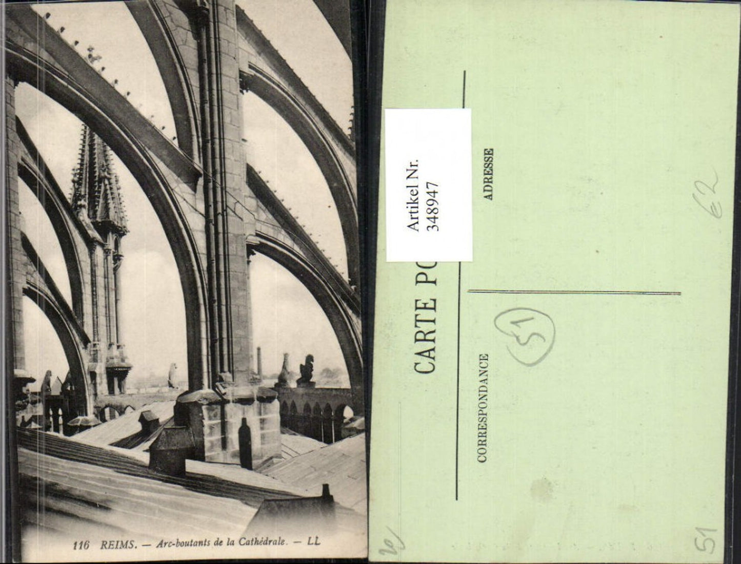 348947,Champagne-Ardenne Marne Reims Arc-boutants de la Cathedrale Kirche Arkaden